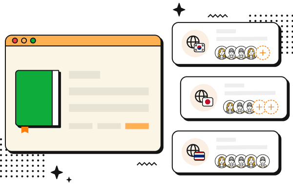 One Collab Project connects to separate target-language groups that readers can join.